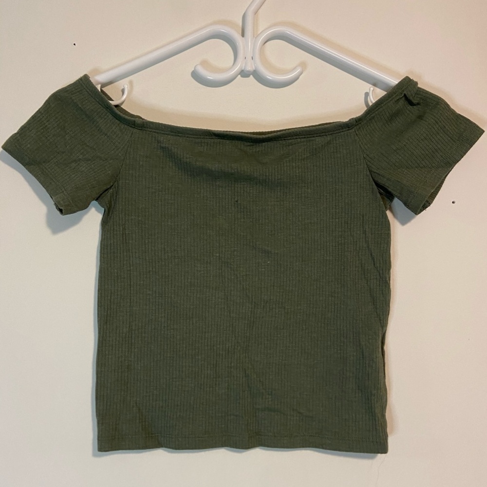 Green Ribbed Crop Top